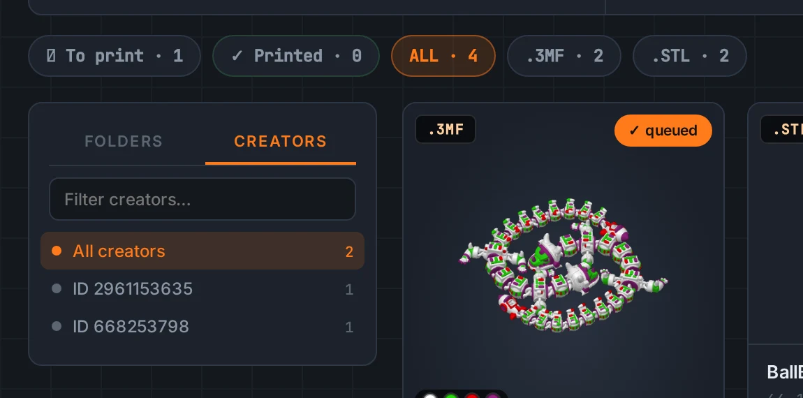 LayerMate's Creators tab grouping files by designer
